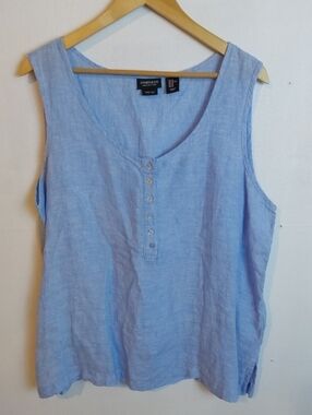 Jones & Co.|Light Blue Linen Sleeveless  Layering Tank Top Lagenlook Sz.XL